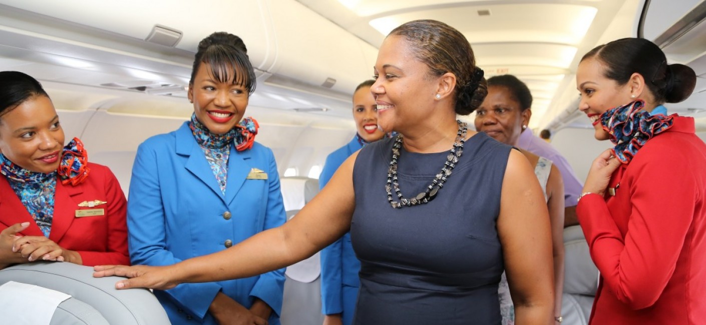 A member of the public is guided through a tour of the new Airbus A320